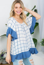 Load image into Gallery viewer, Plaid Ruffle Peasant Top XL/2XL/3XL  USA 🇺🇸
