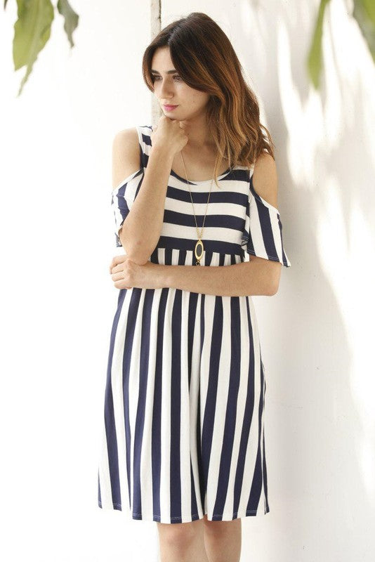 Cold Shoulder Stripe Day Dress ONLY Size SMALL Remaining! USA 🇺🇸 American Made Women's Apparel