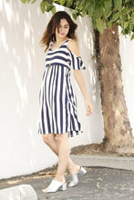 Load image into Gallery viewer, Cold Shoulder Stripe Day Dress ONLY Size SMALL Remaining! USA 🇺🇸 American Made Women&#39;s Apparel
