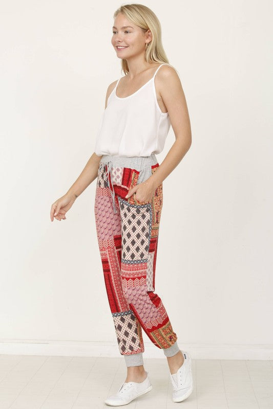 USA Made Quilted Print Joggers/Lounging Pants  Red or Teal