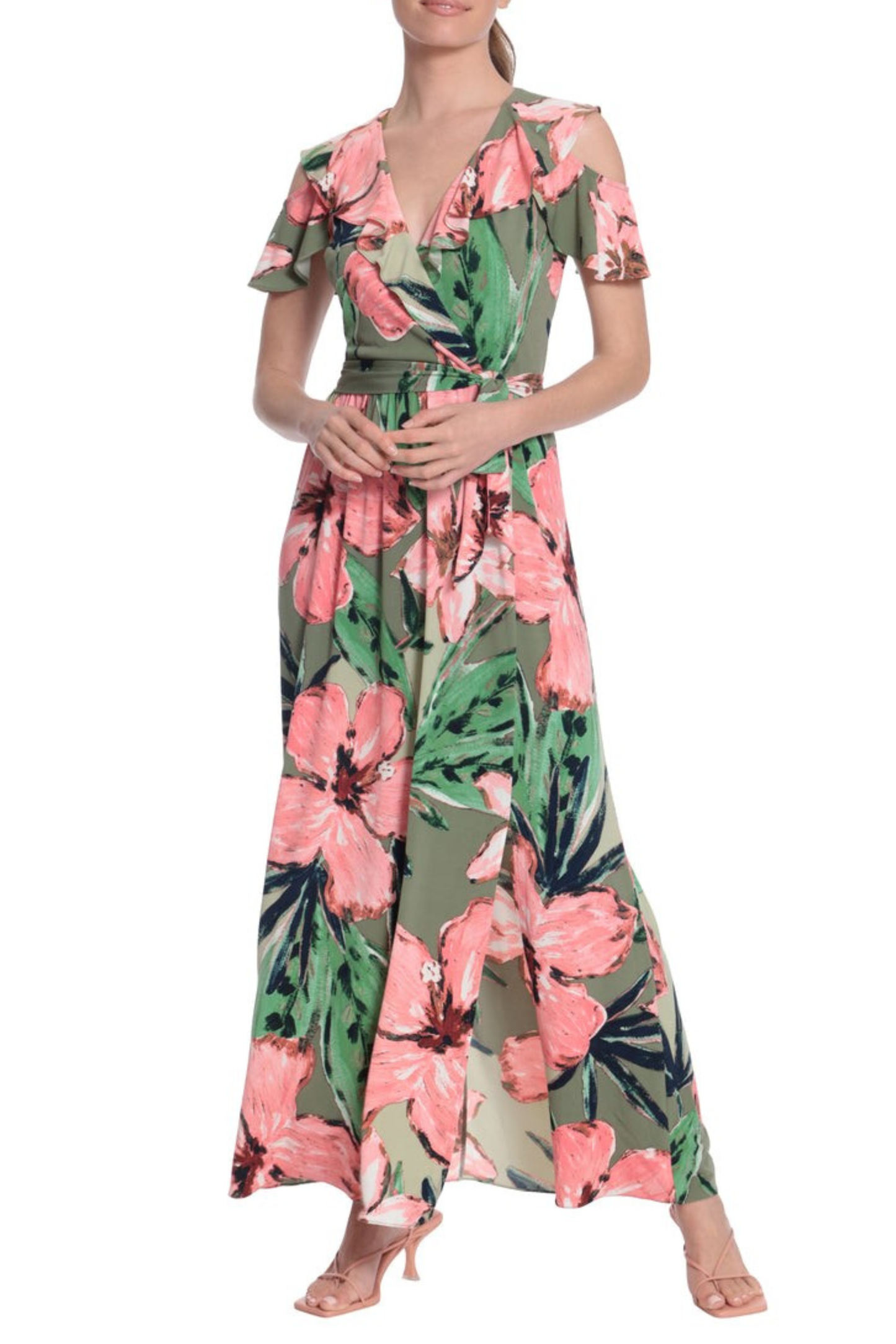 LAST ONE! SIZE LG/16 London Times Floral Print w/Front Slit Maxi Day Dress