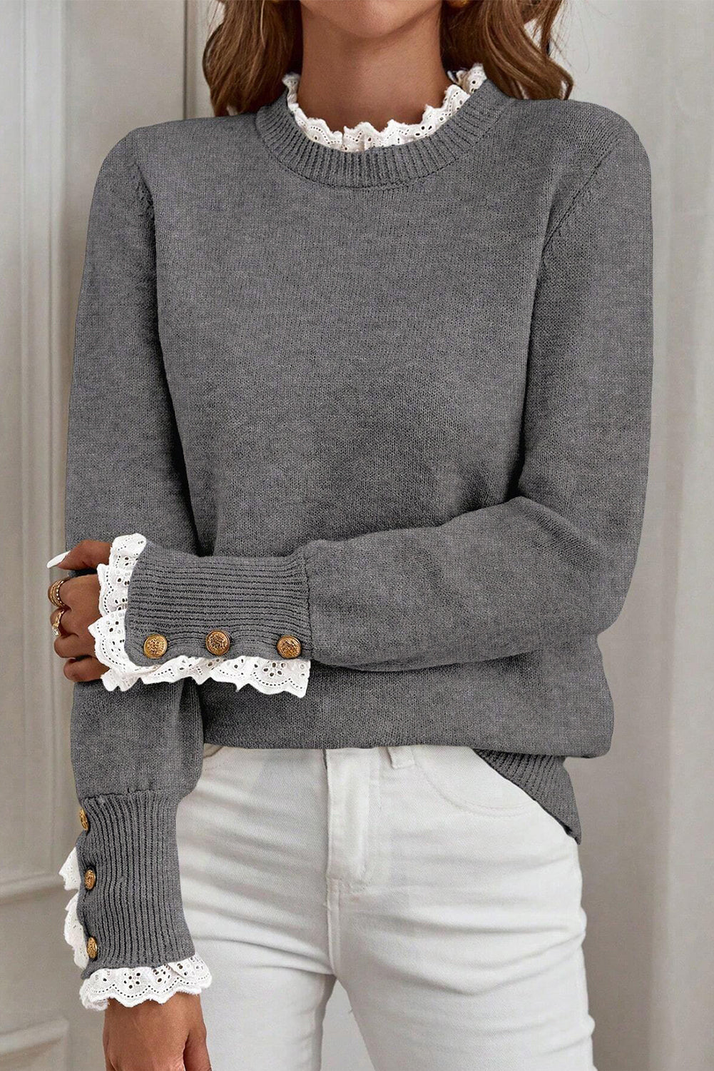 LAST ONES Threaded Pear's Katelyn Patchwork Cuffs Loose Sweater