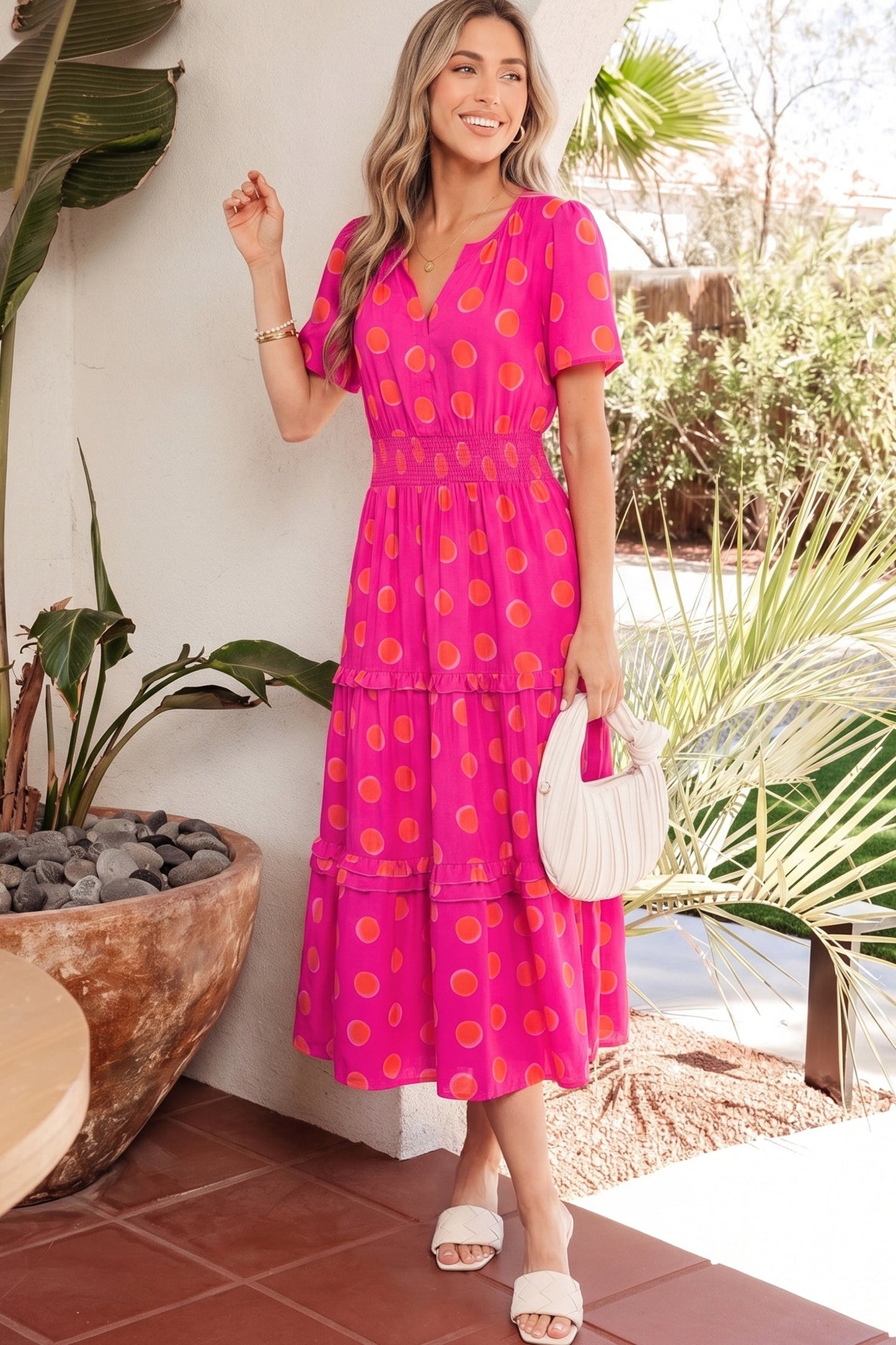 Dotted Rose, High Waist Midi Dress