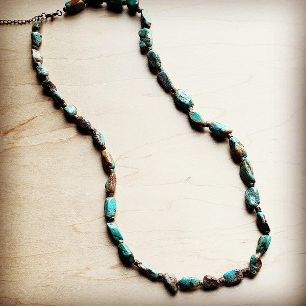 A Long Natural Turquoise & Wood Layering Necklace USA 🇺🇸