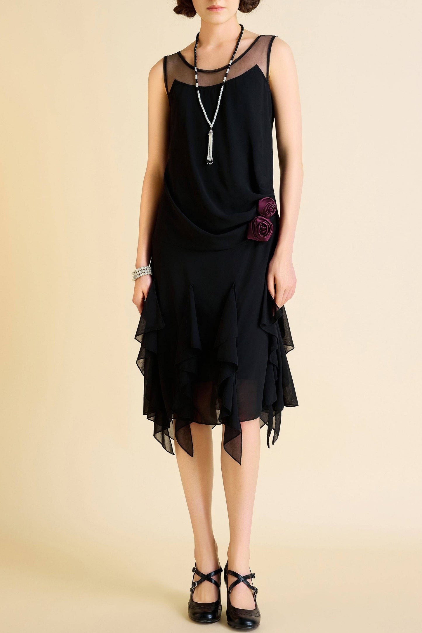 LAST ONES! Charming Black Gatsby Floral & Ruffled, Day Dress Sizes 6 & 10 Still Available!
