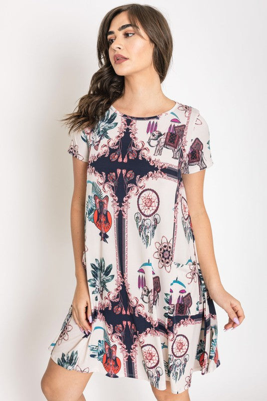 Dream Catcher Print Shift Dress USA 🇺🇸 American Made Women's Apparel