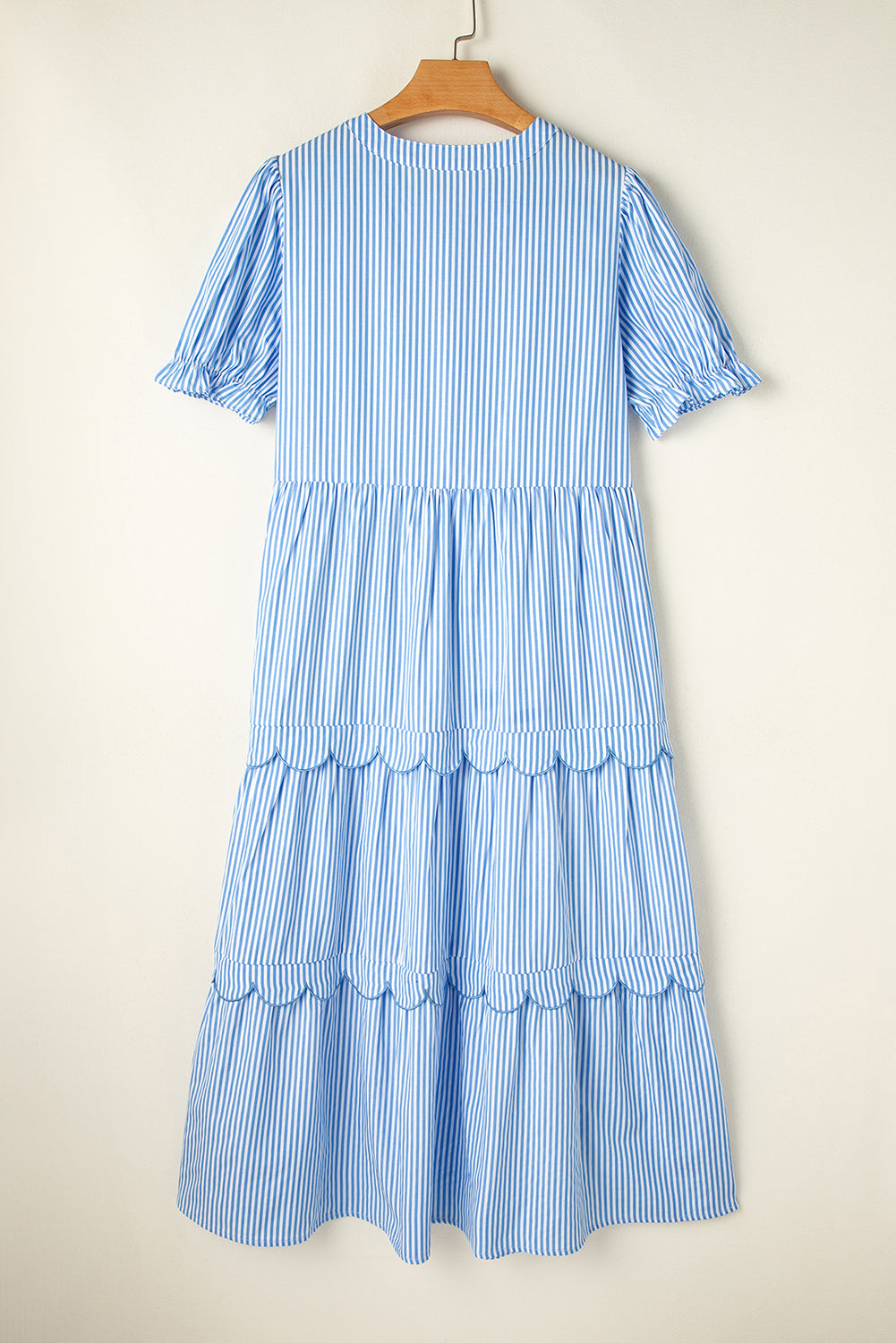 LAST ONES, Noah Stripe Tiered Scallop Long Dress By Threaded Pear