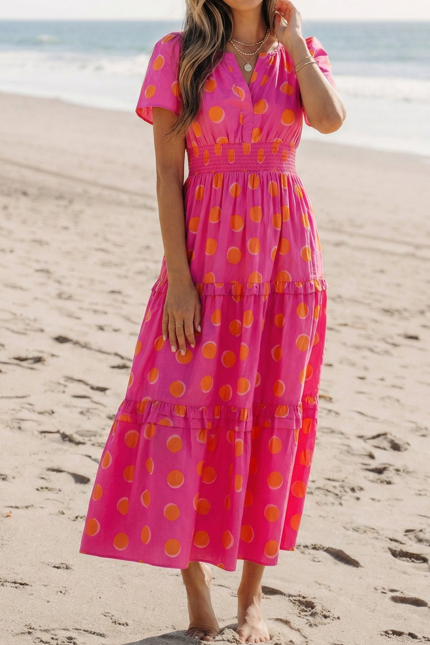 Dotted Rose, High Waist Midi Dress