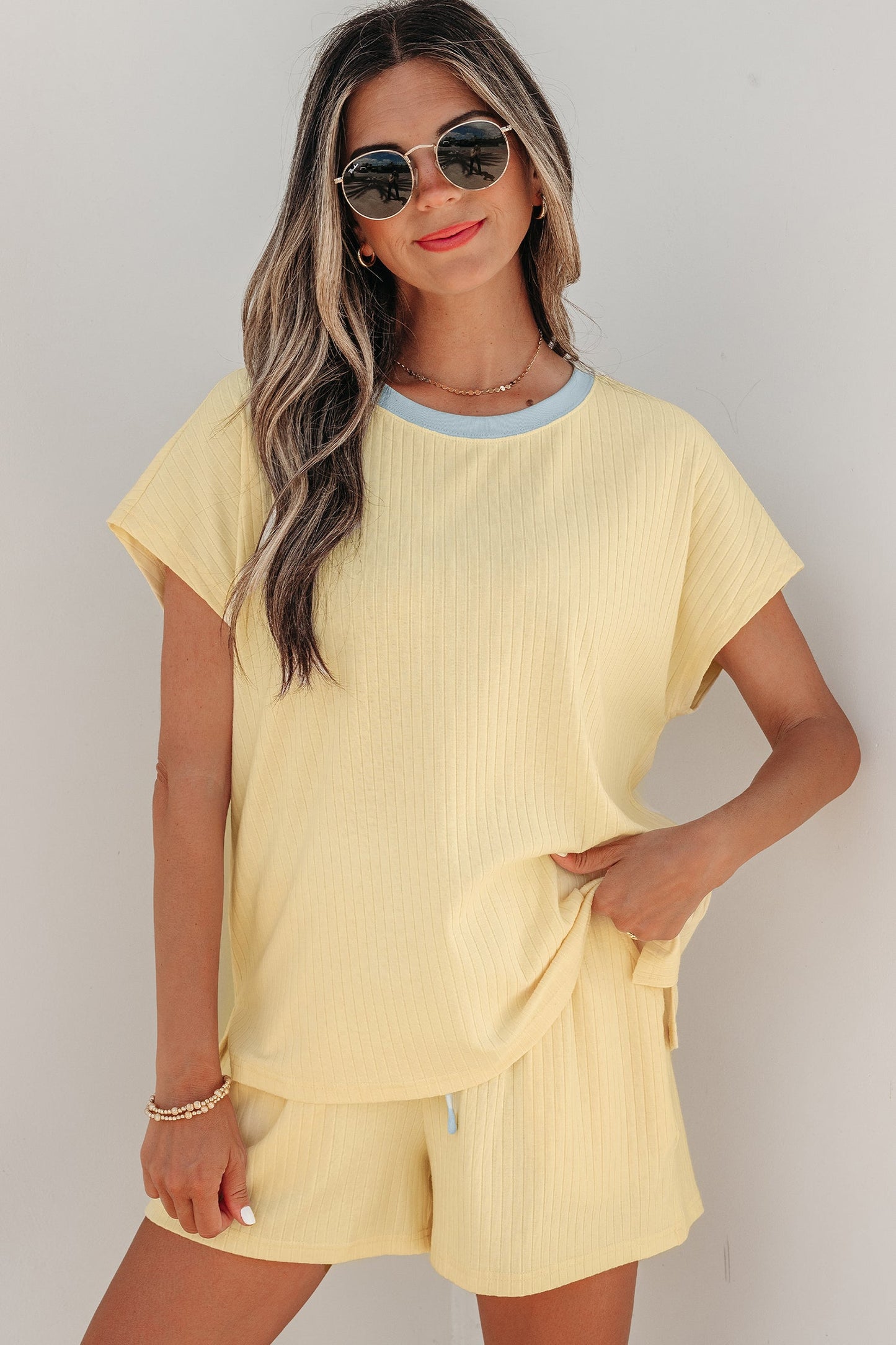 2PC Sunny Trim Casual Short Set LAST ONES