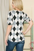 Load image into Gallery viewer, Argyle Print Puff Sleeve Knit Jersey Top, See Both Colors!  USA 🇺🇸
