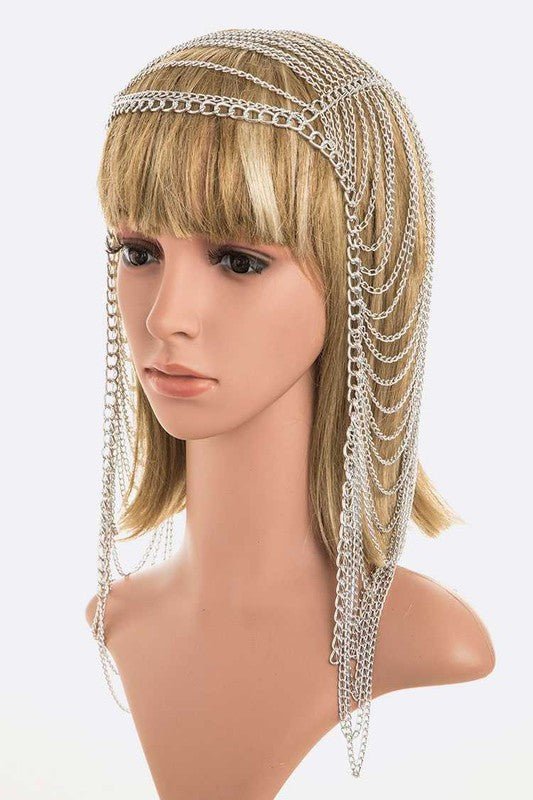 Scalloping Silver Tone Head Chain, Gatsby Cap, Women's Headgear