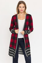 Load image into Gallery viewer, USA Made Plaid Stripe Trim Open Cardigan   USA 🇺🇸
