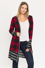 Load image into Gallery viewer, USA Made Plaid Stripe Trim Open Cardigan   USA 🇺🇸

