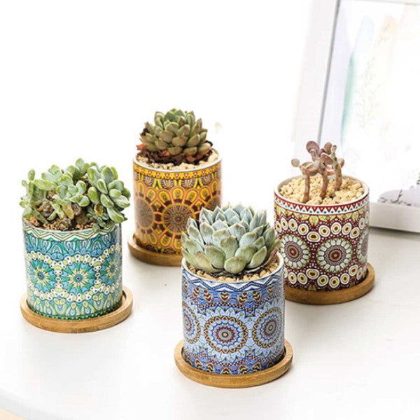 ClaudiaG Collection of Texas, Mandala Planter Set of 4