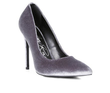 Load image into Gallery viewer, Velvet Stiletto 4.3&quot; Heel Pumps, Color Choices are Black - Burgundy - Grey  Whole Sizes Only!
