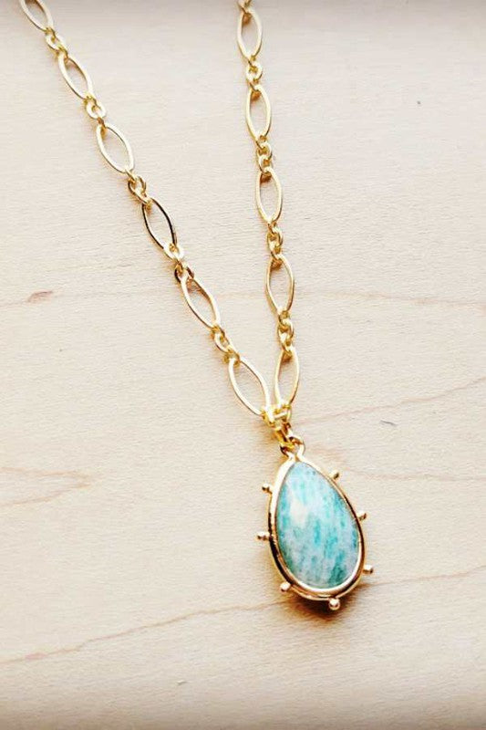 Gold Collar Necklace w/ Amazonite Pendant USA 🇺🇸