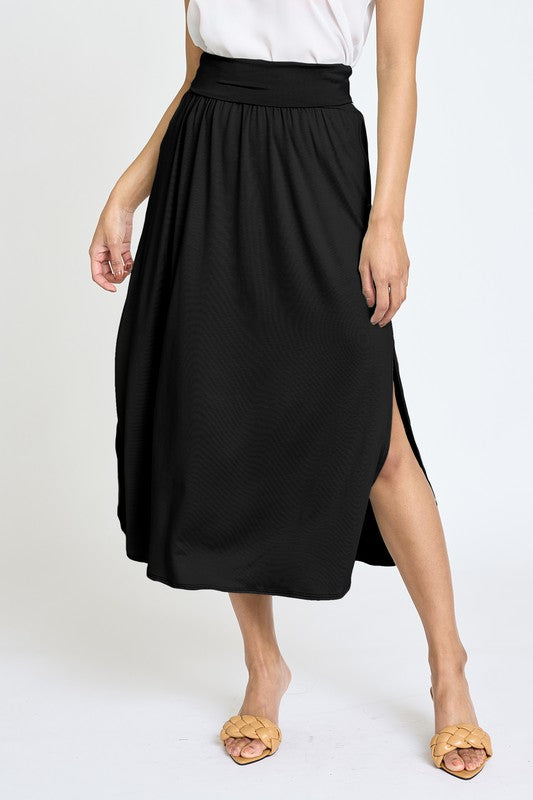 Solid Side-Slit Midi Skirt, See Colors! USA 🇺🇸  Made Women's Casual Office Apparel