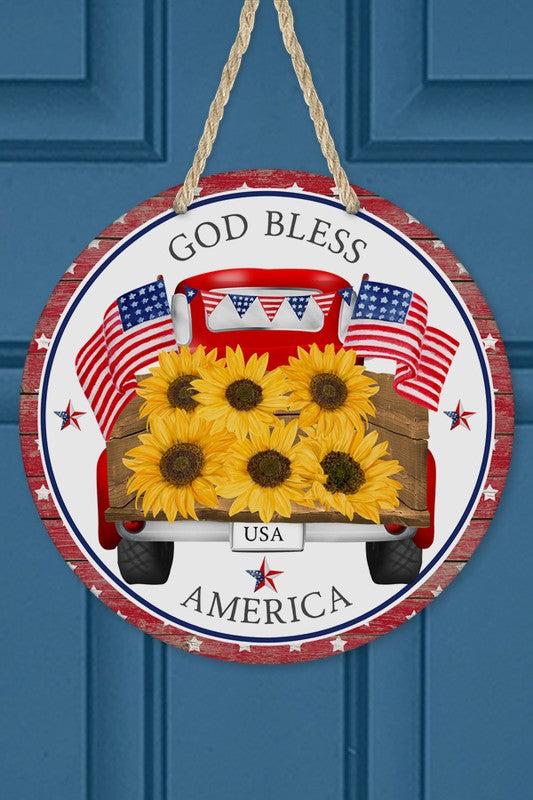 God Bless America Truck Sunflowers Sign
