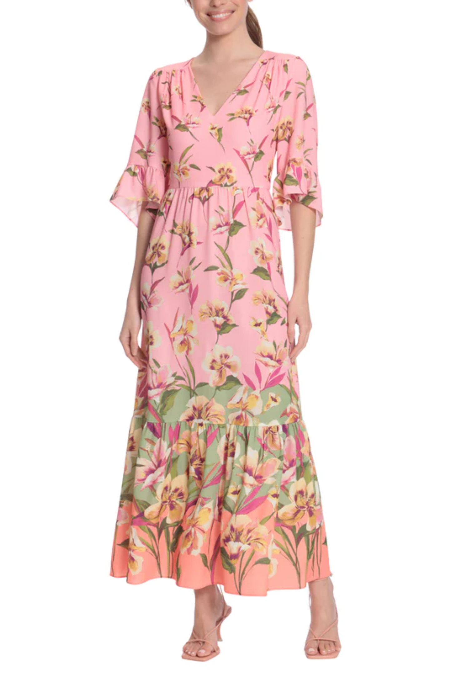 LAST ONE! SIZE LG/16 REMAINS  London Times 3/4 Sleeve Floral Print Maxi Dress