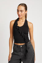 Load image into Gallery viewer, Emory Park Ruffled Halter Top Classic Style, White/Black USA 🇺🇸 Women&#39;s Casual Shirt, Apparel
