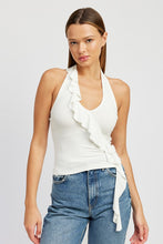 Load image into Gallery viewer, Emory Park Ruffled Halter Top Classic Style, White/Black USA 🇺🇸 Women&#39;s Casual Shirt, Apparel
