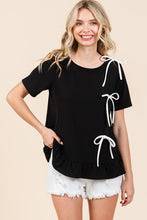 Load image into Gallery viewer, Black 3-Bow Short Sleeve Top USA 🇺🇸 SM &amp; MED Remaining Women&#39;s Casual Apparel
