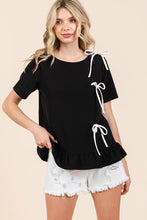 Load image into Gallery viewer, Black 3-Bow Short Sleeve Top USA 🇺🇸 SM &amp; MED Remaining Women&#39;s Casual Apparel
