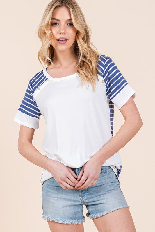 Stripe Combo Short Sleeve Top in Pink or Blue,  USA 🇺🇸