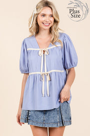 Babydoll Top, Piped w/Bows USA 🇺🇸 XL/2XL/3XL