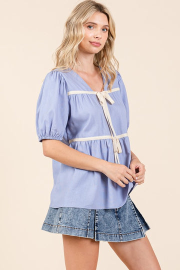Babydoll Top, Piped w/Bows USA 🇺🇸 XL/2XL/3XL