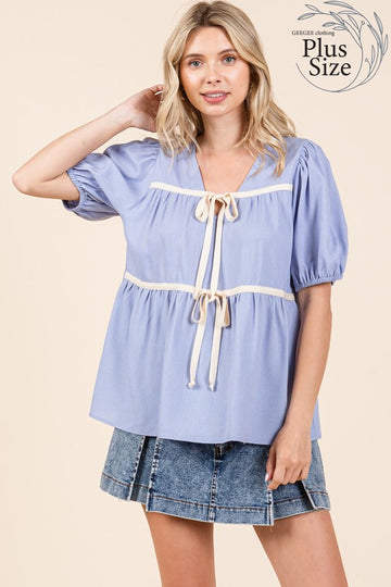 Babydoll Top, Piped w/Bows USA 🇺🇸 XL/2XL/3XL