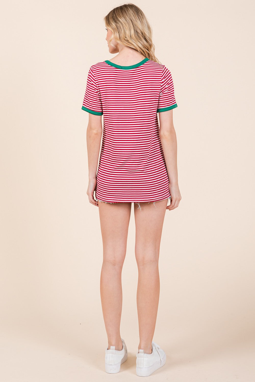 Stripe Ribbed T Shirt with Contrast Binding USA 🇺🇸