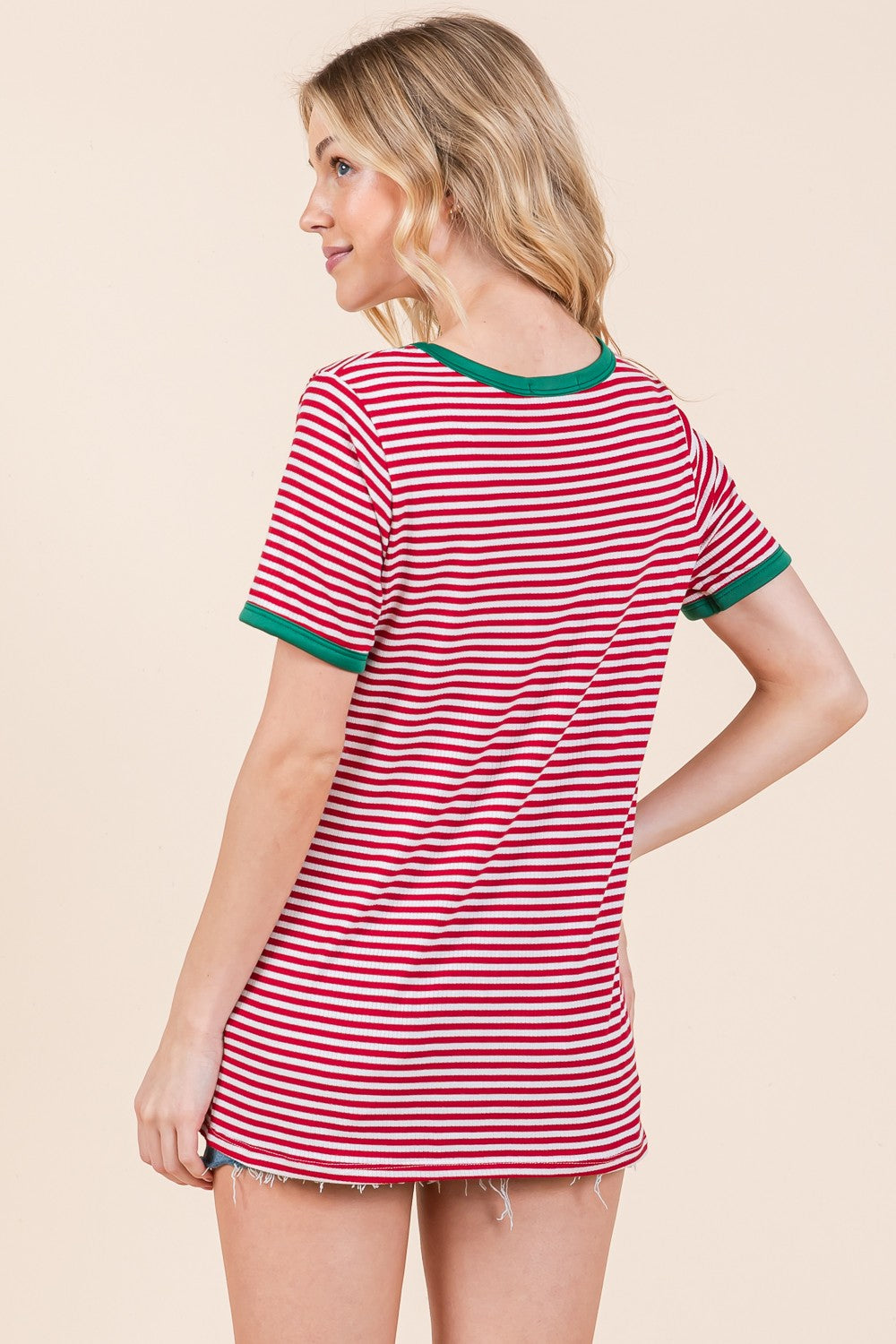 Stripe Ribbed T Shirt with Contrast Binding USA 🇺🇸