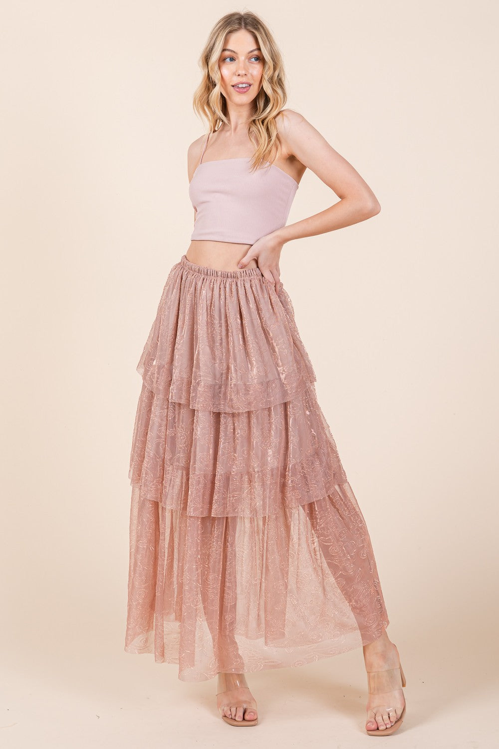 Embossed Mesh Tiered Ruffle Skirt USA 🇺🇸