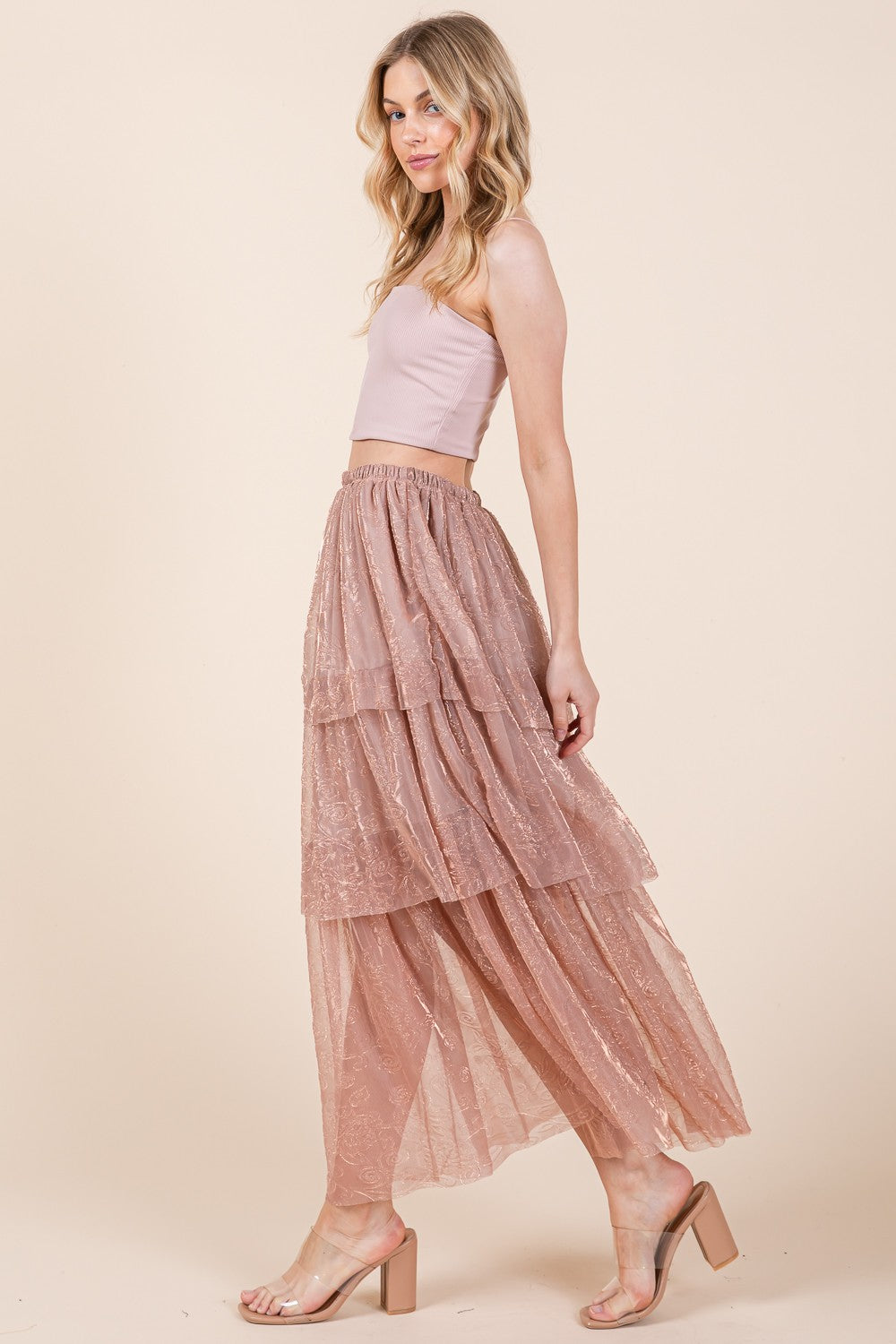 Embossed Mesh Tiered Ruffle Skirt USA 🇺🇸