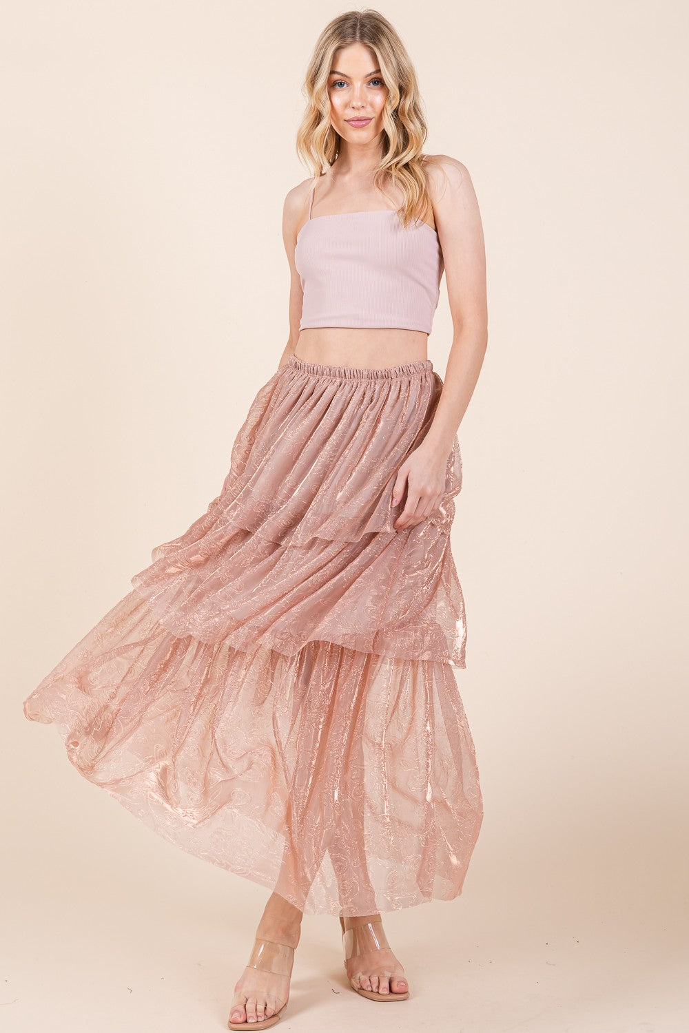 Embossed Mesh Tiered Ruffle Skirt USA 🇺🇸