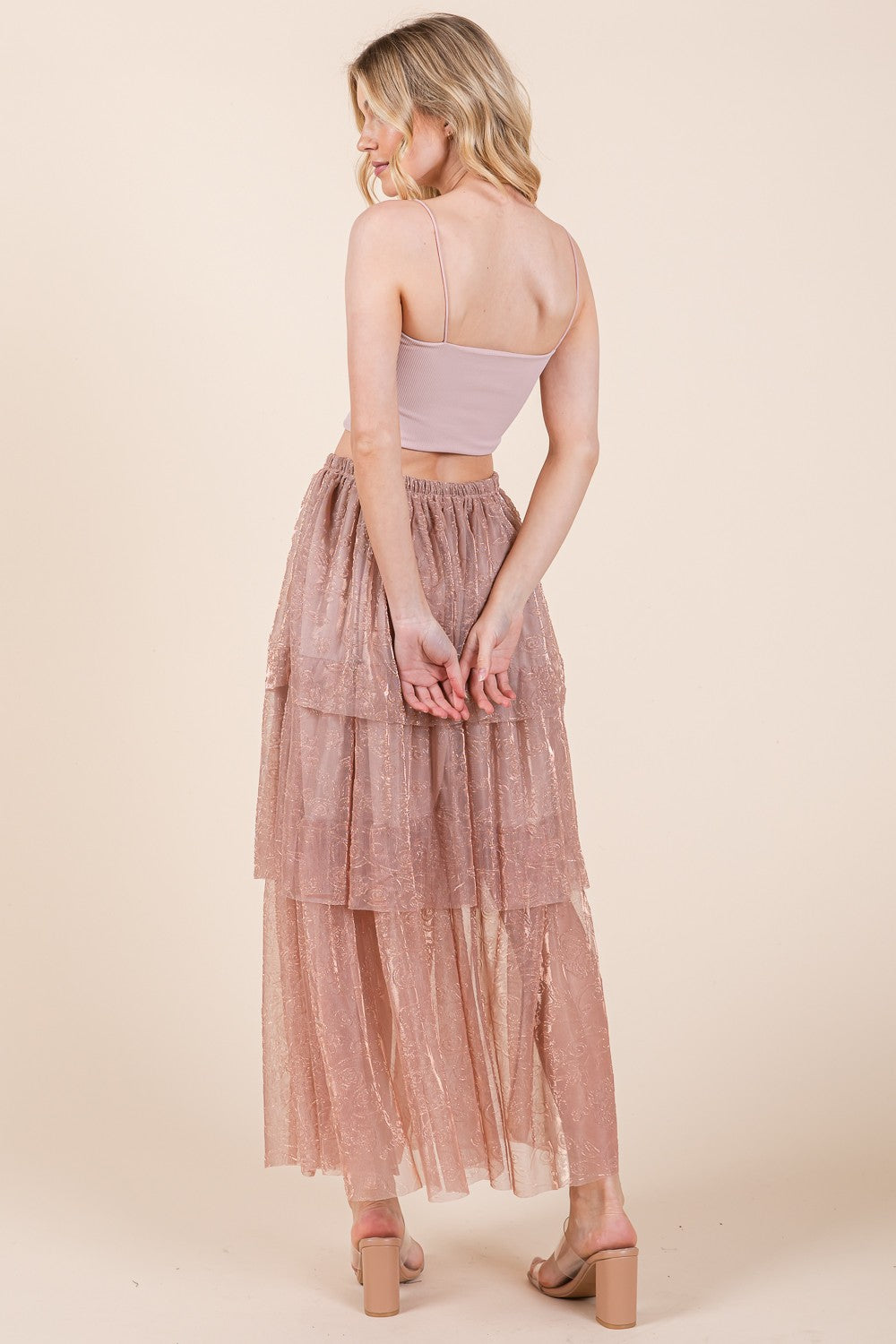 Embossed Mesh Tiered Ruffle Skirt USA 🇺🇸