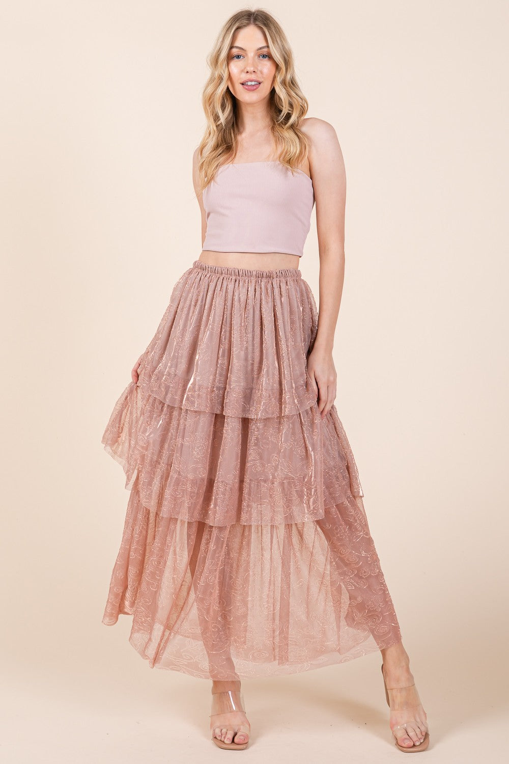 Embossed Mesh Tiered Ruffle Skirt USA 🇺🇸