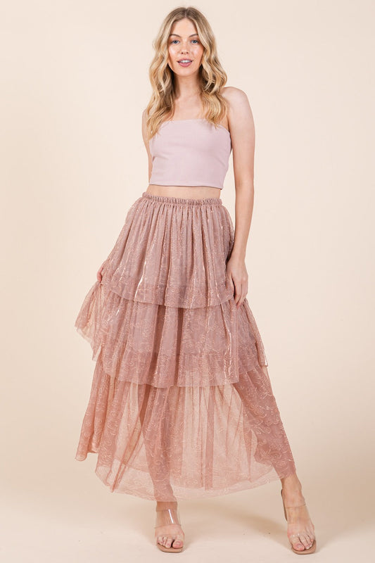 Embossed Mesh Tiered Ruffle Skirt USA 🇺🇸