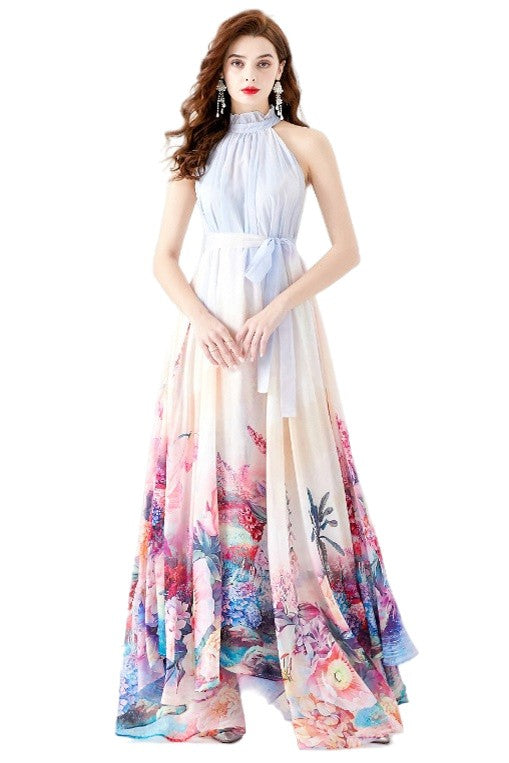 LAST ONES! Claude Designs, Chiffon Halter Floral Maxi MEDIUM Available Only! Women's Summer Apparel