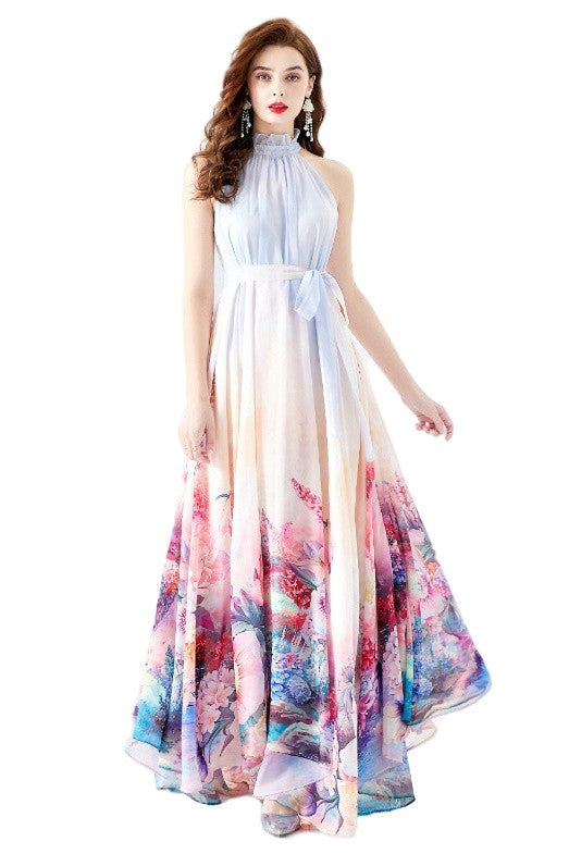 LAST ONES! Claude Designs, Chiffon Halter Floral Maxi MEDIUM Available Only! Women's Summer Apparel