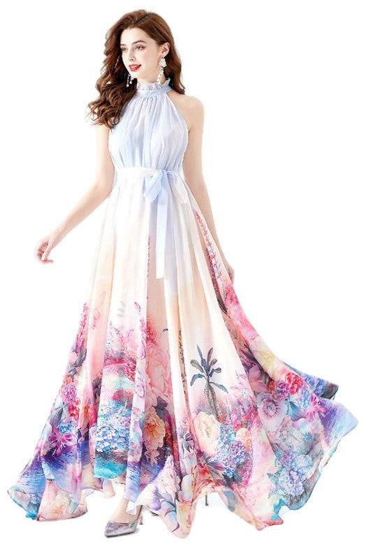 LAST ONES! Claude Designs, Chiffon Halter Floral Maxi MEDIUM Available Only! Women's Summer Apparel