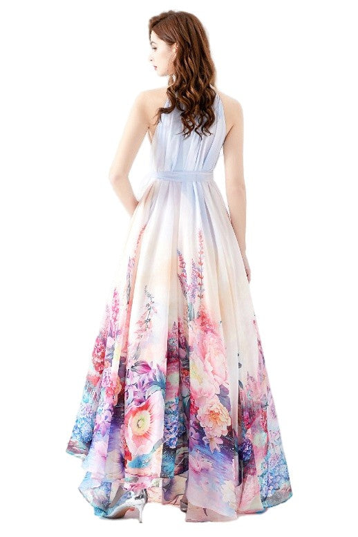 LAST ONES! Claude Designs, Chiffon Halter Floral Maxi MEDIUM Available Only! Women's Summer Apparel