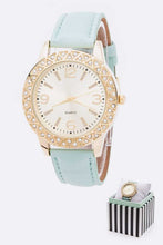 Load image into Gallery viewer, Crystal Bezel Leather Band Fashion Watch, Women&#39;s Outfit Accessories
