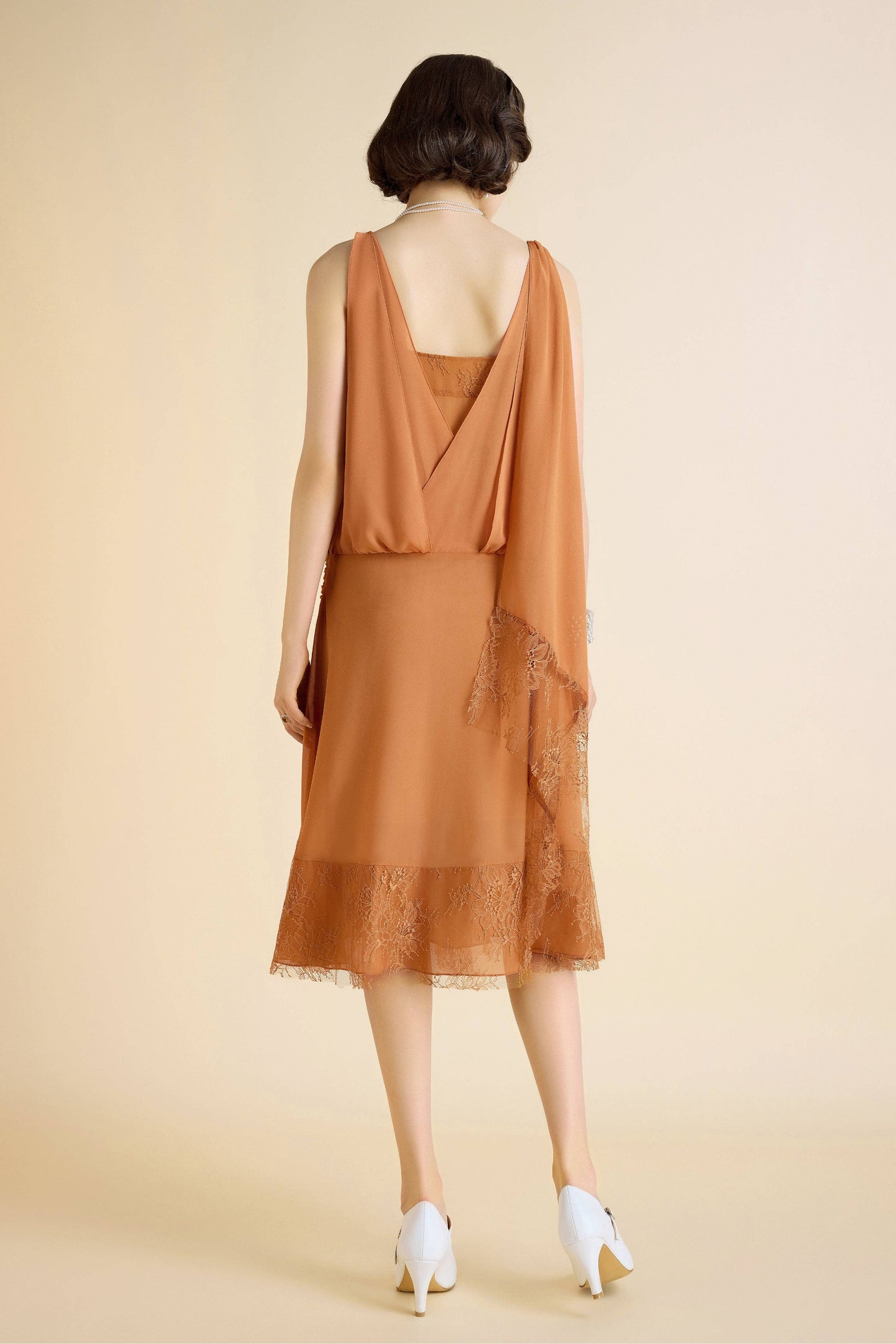LAST ONES, ON SALE Classic Chiffon Lace Day Dress, Navy or Burnt Orange, SMALL & MEDIUM Sizes 8, 10