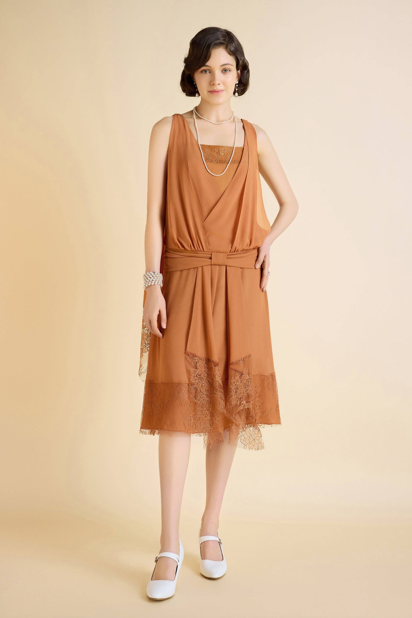 LAST ONES, ON SALE Classic Chiffon Lace Day Dress, Navy or Burnt Orange, SMALL & MEDIUM Sizes 8, 10