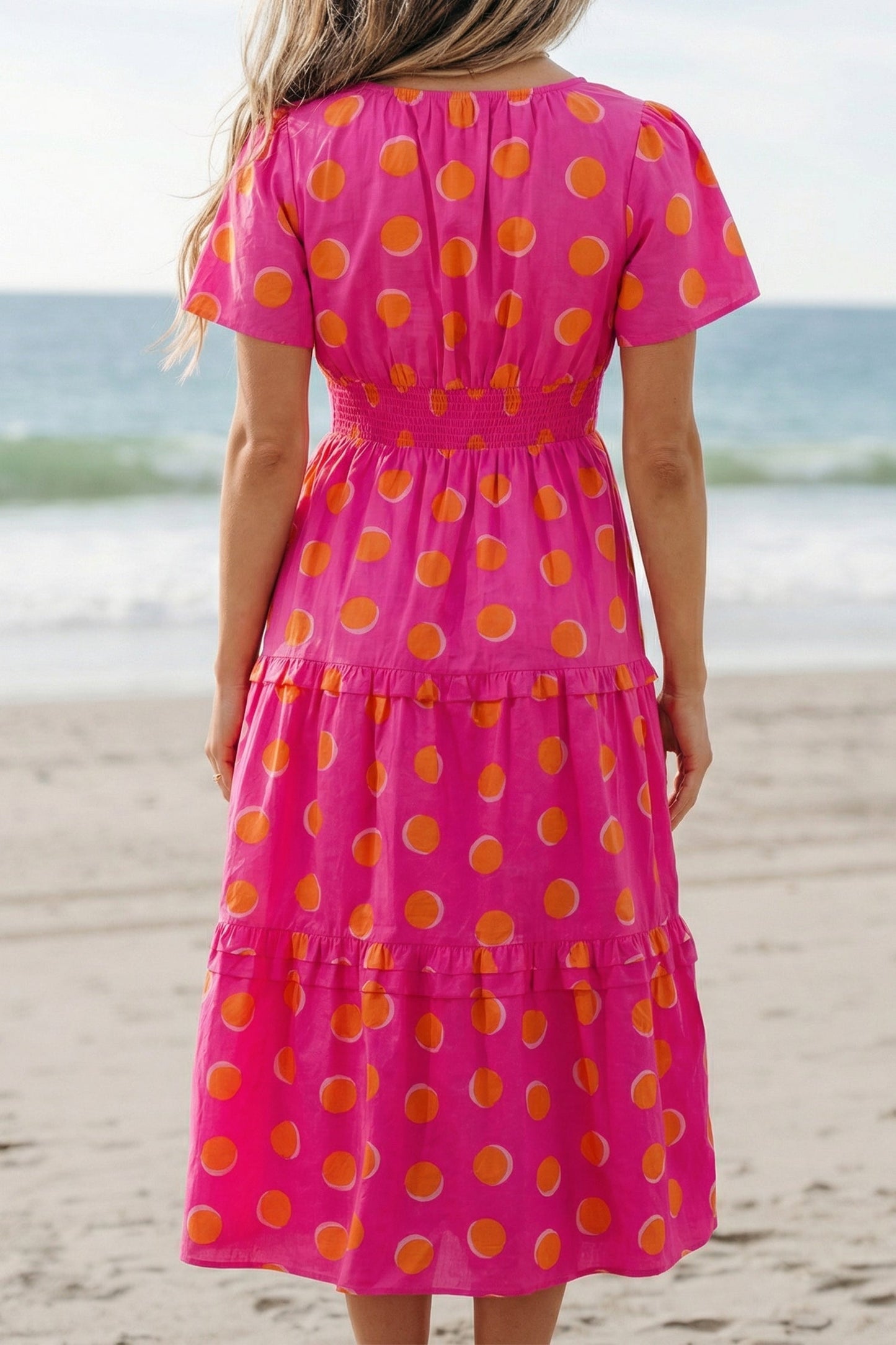 Dotted Rose, High Waist Midi Dress
