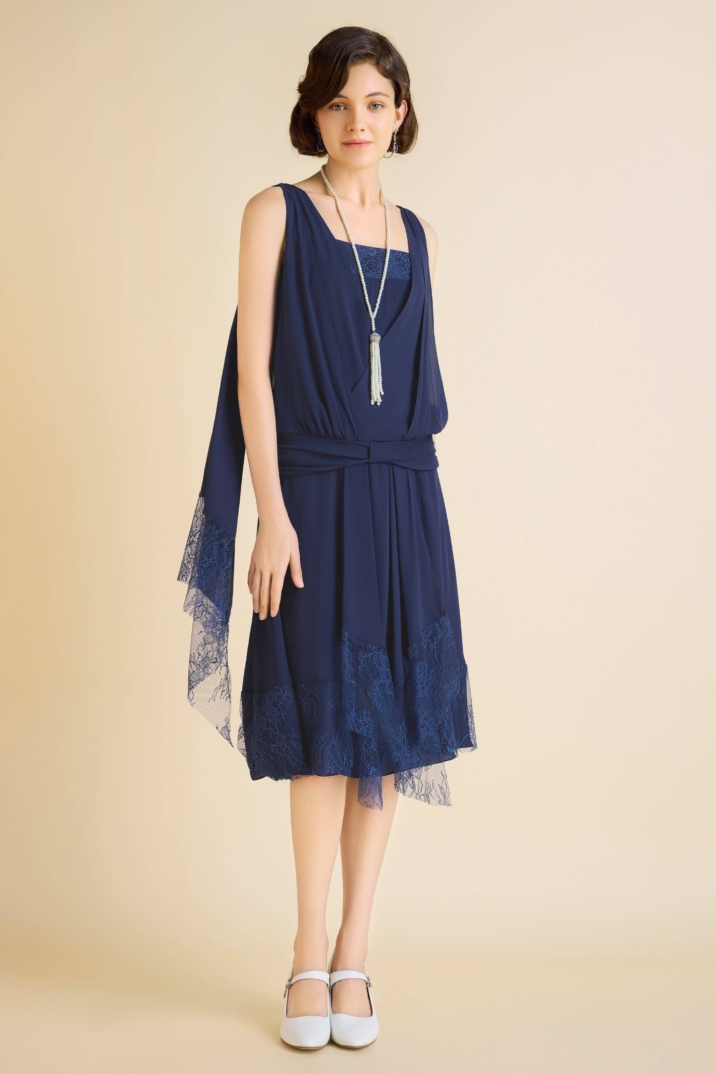 LAST ONES, ON SALE Classic Chiffon Lace Day Dress, Navy or Burnt Orange, SMALL & MEDIUM Sizes 8, 10
