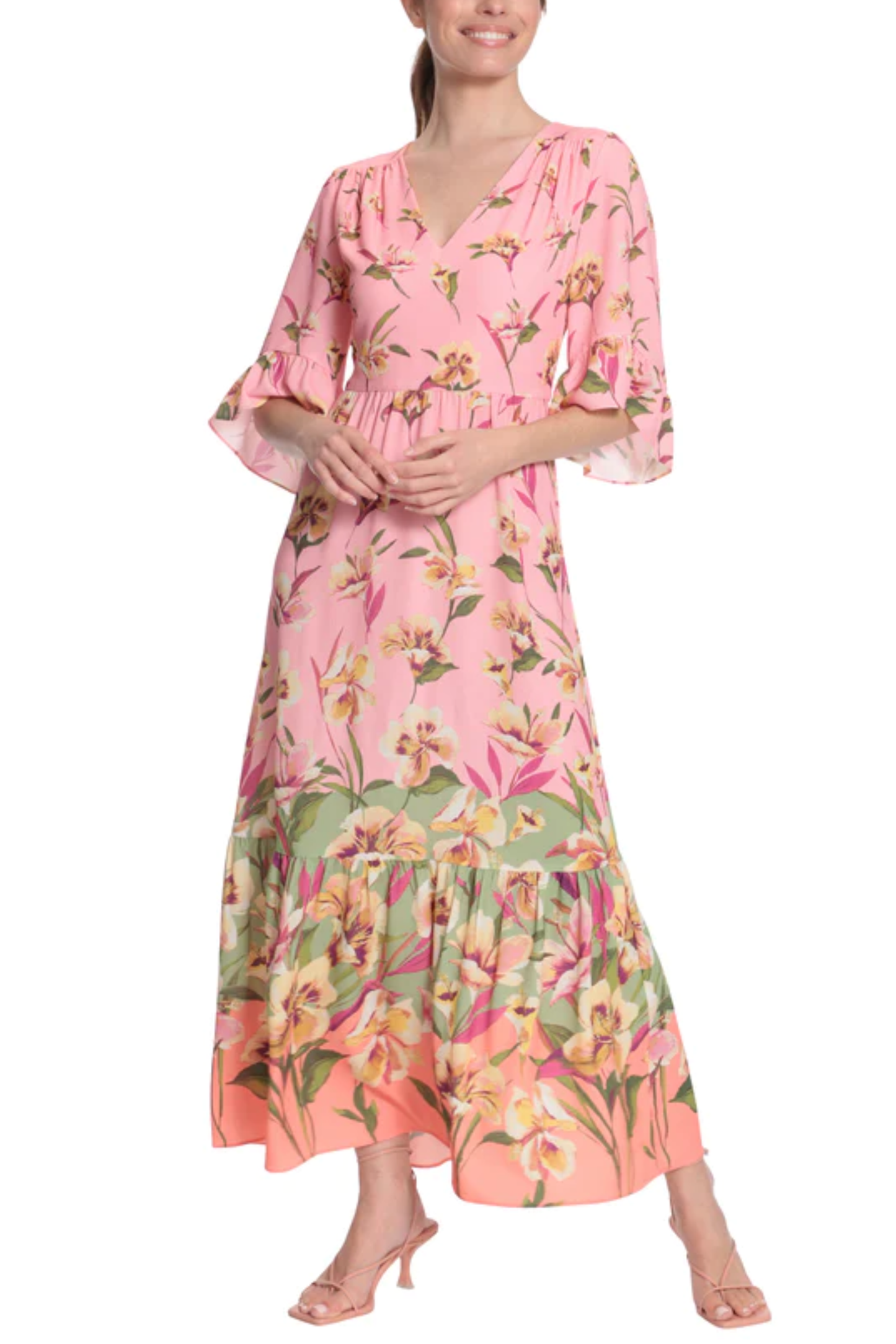 LAST ONE! SIZE LG/16 REMAINS  London Times 3/4 Sleeve Floral Print Maxi Dress