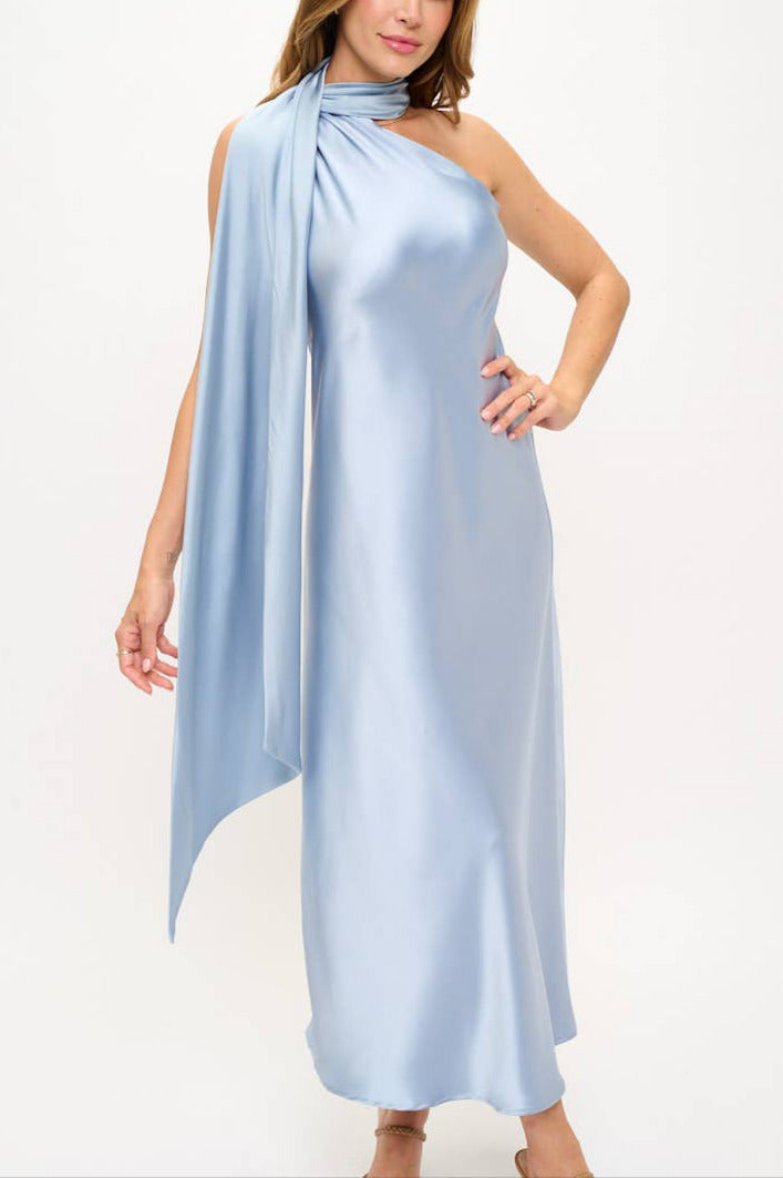 USA Made 🇺🇸  SM/MED/LG  One Shoulder Satin Maxi, Women's Formal Attire, Cocktail Apparel